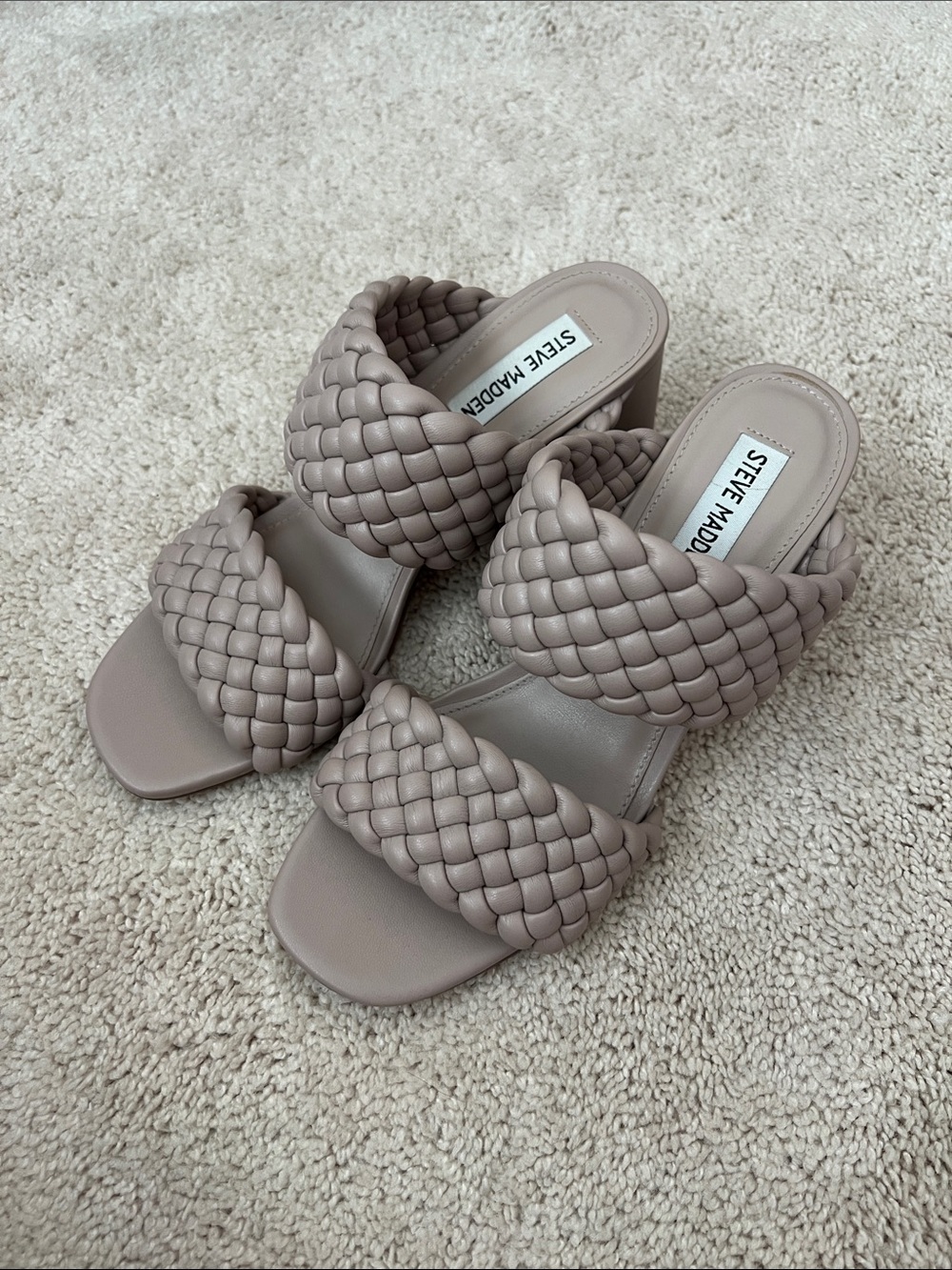 NEW Steve Madden Taupe Braided Double-Strap Mules